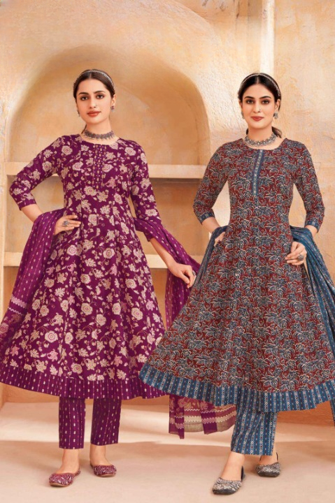 Elegant Printed Cotton Anarkali Suit Set – 10 Stunning Colours